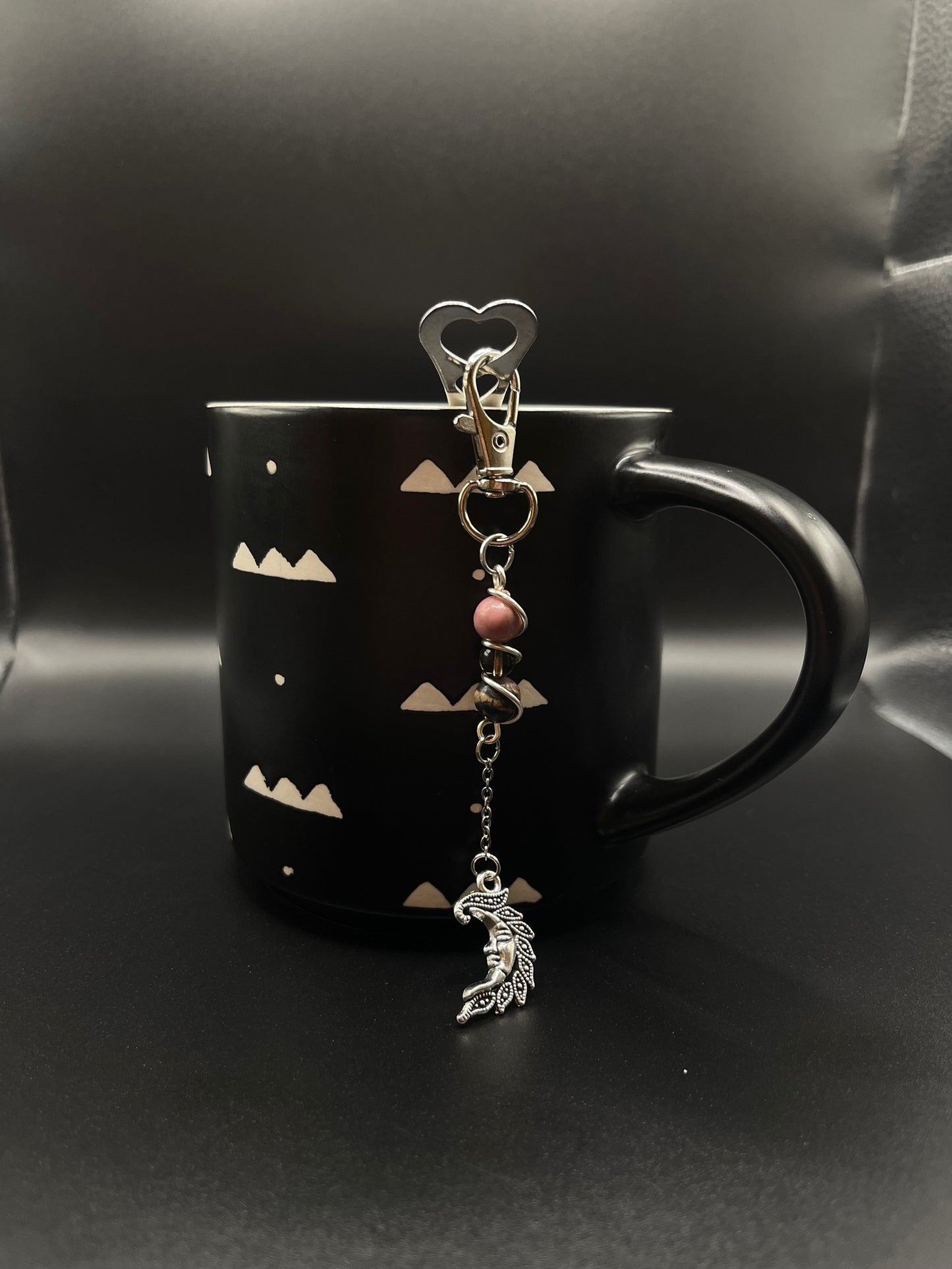 ✨ Radiant Sip: Stainless Steel Heart Teaspoon with Crystal Charm - Rhodonite and Smoky Quartz✨