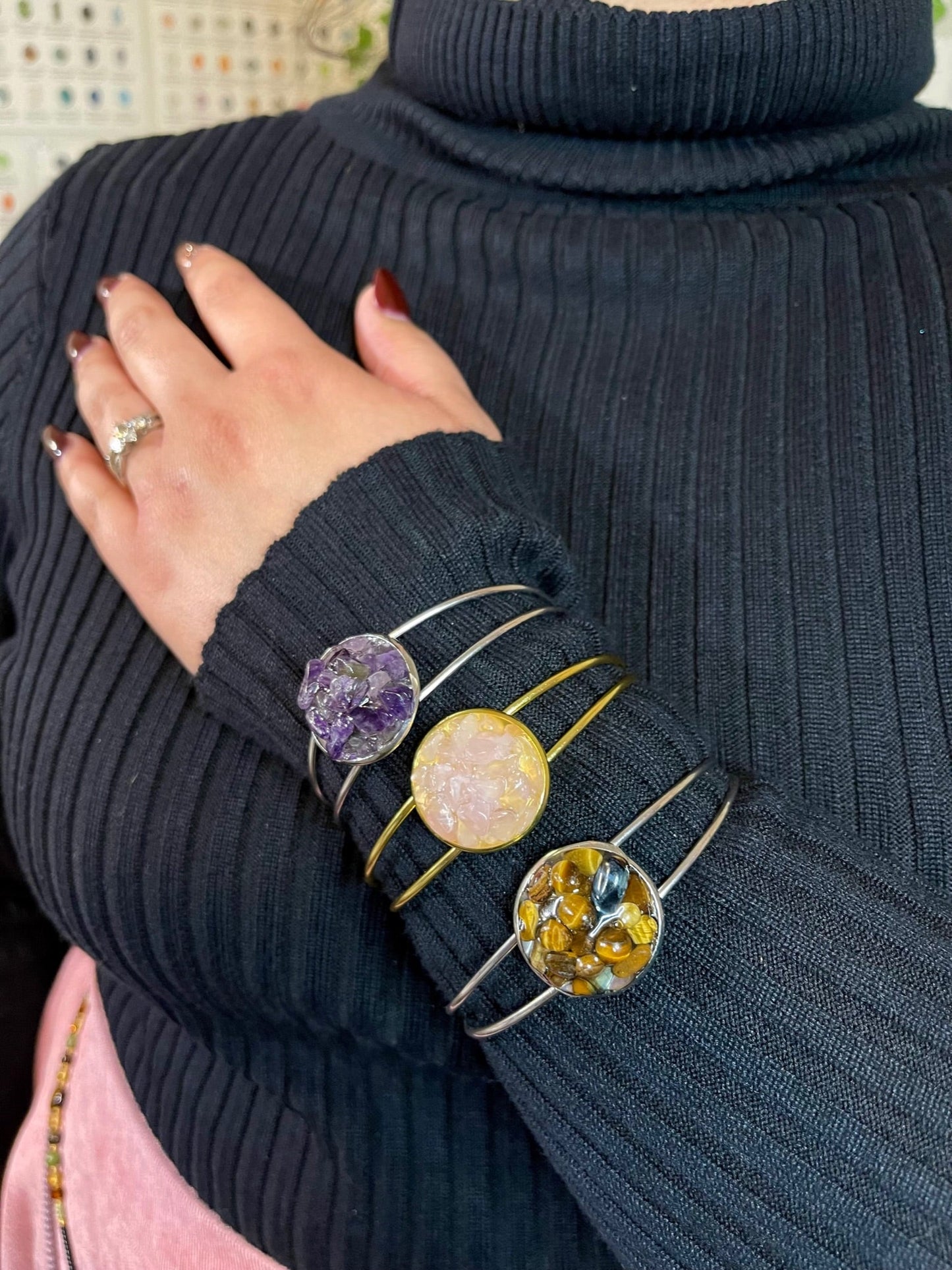 ✨ Earthen Elegance: Adjustable Silver Cuff Bracelet with Tigers Eye ✨