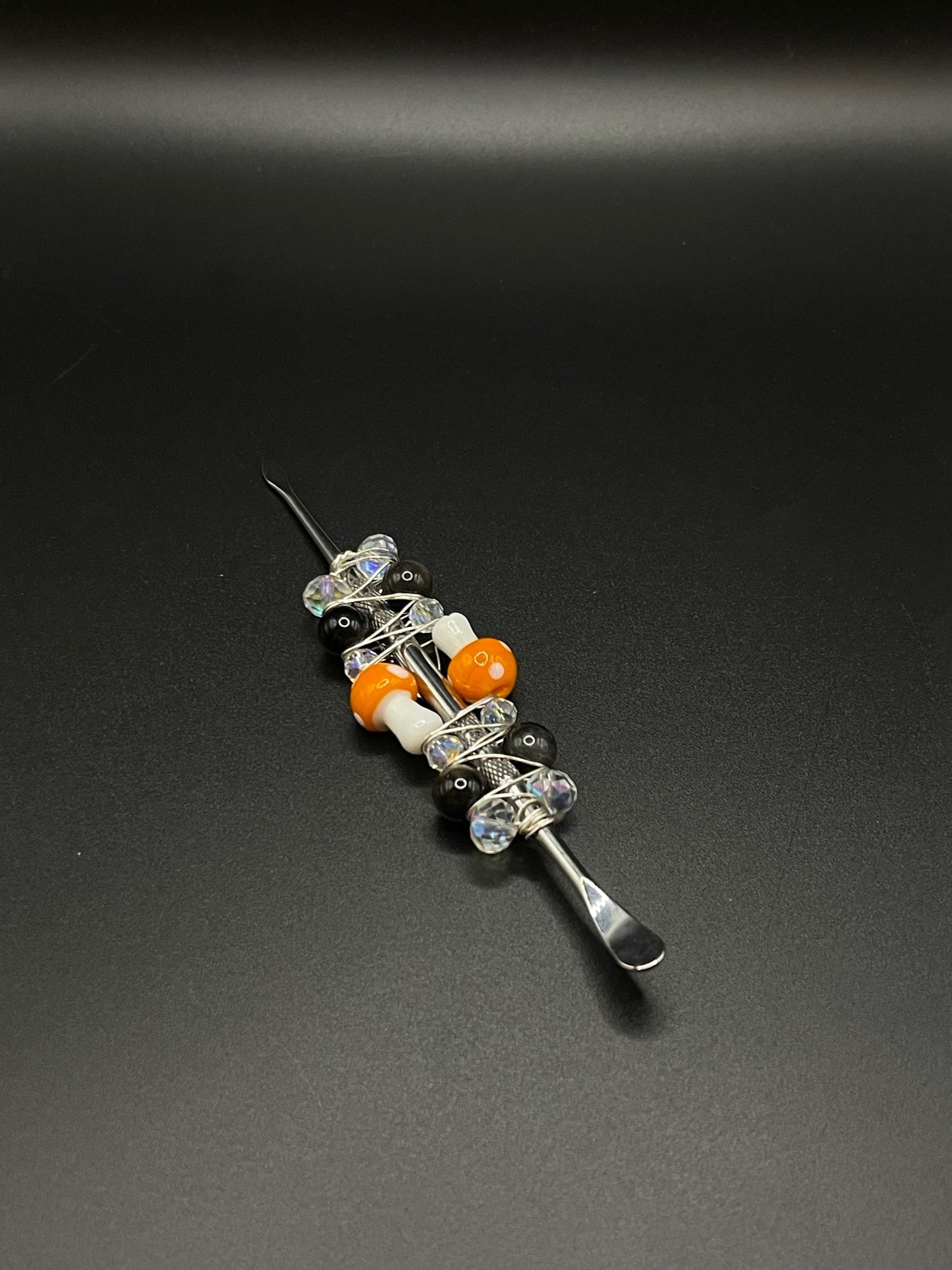 ✨ Dabbing Delight: Silver Sheen Obsidian Crystal Dab Tool with Orange Mushroom Accents ✨