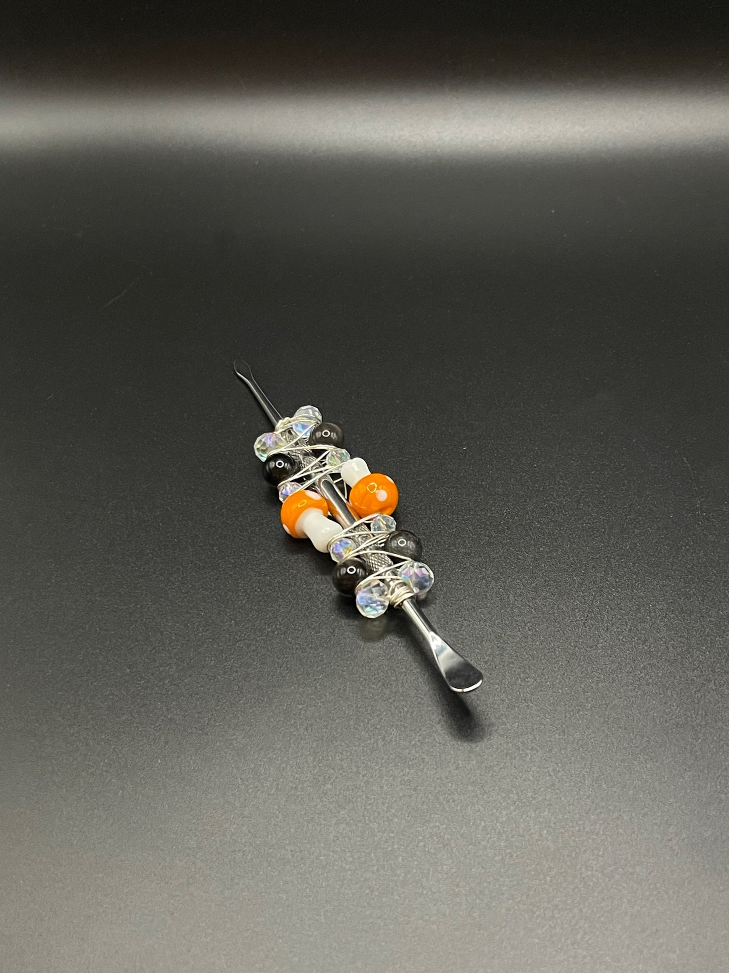 ✨ Dabbing Delight: Silver Sheen Obsidian Crystal Dab Tool with Orange Mushroom Accents ✨