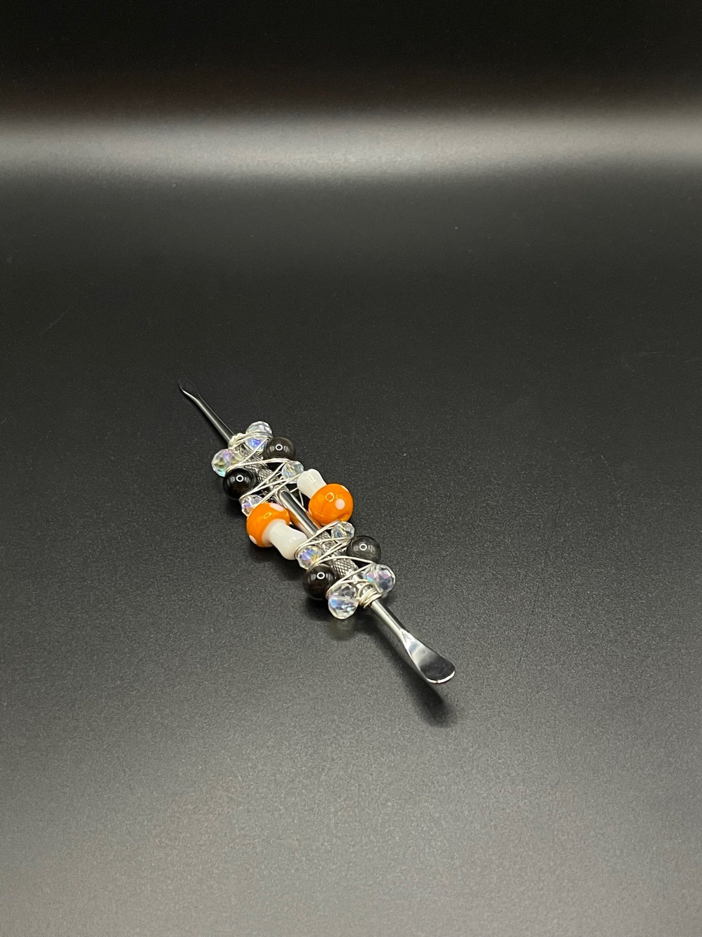✨ Dabbing Delight: Silver Sheen Obsidian Crystal Dab Tool with Orange Mushroom Accents ✨