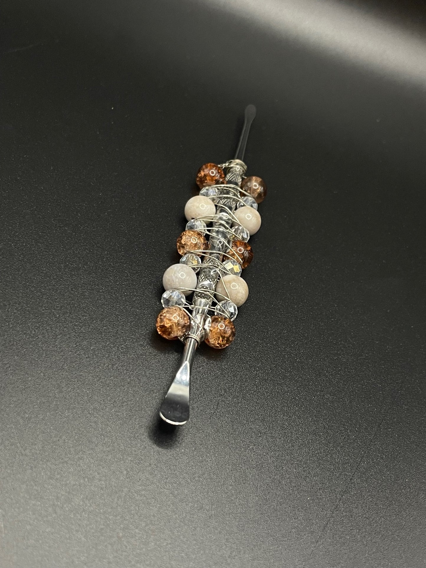 ✨ Oceanic Elegance: Coral Jade Dab Tool with Glass Brown Beads ✨