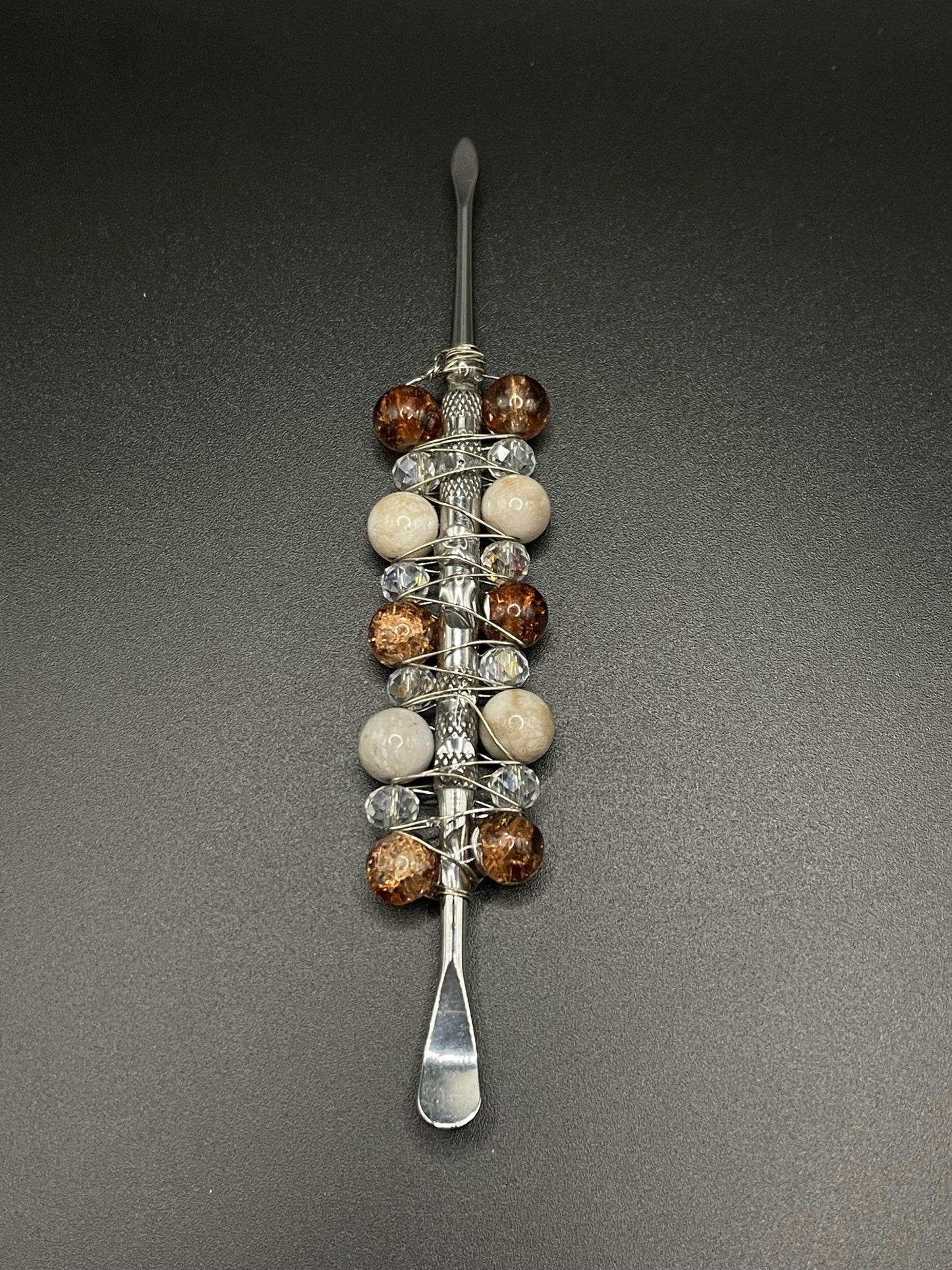 ✨ Oceanic Elegance: Coral Jade Dab Tool with Glass Brown Beads ✨