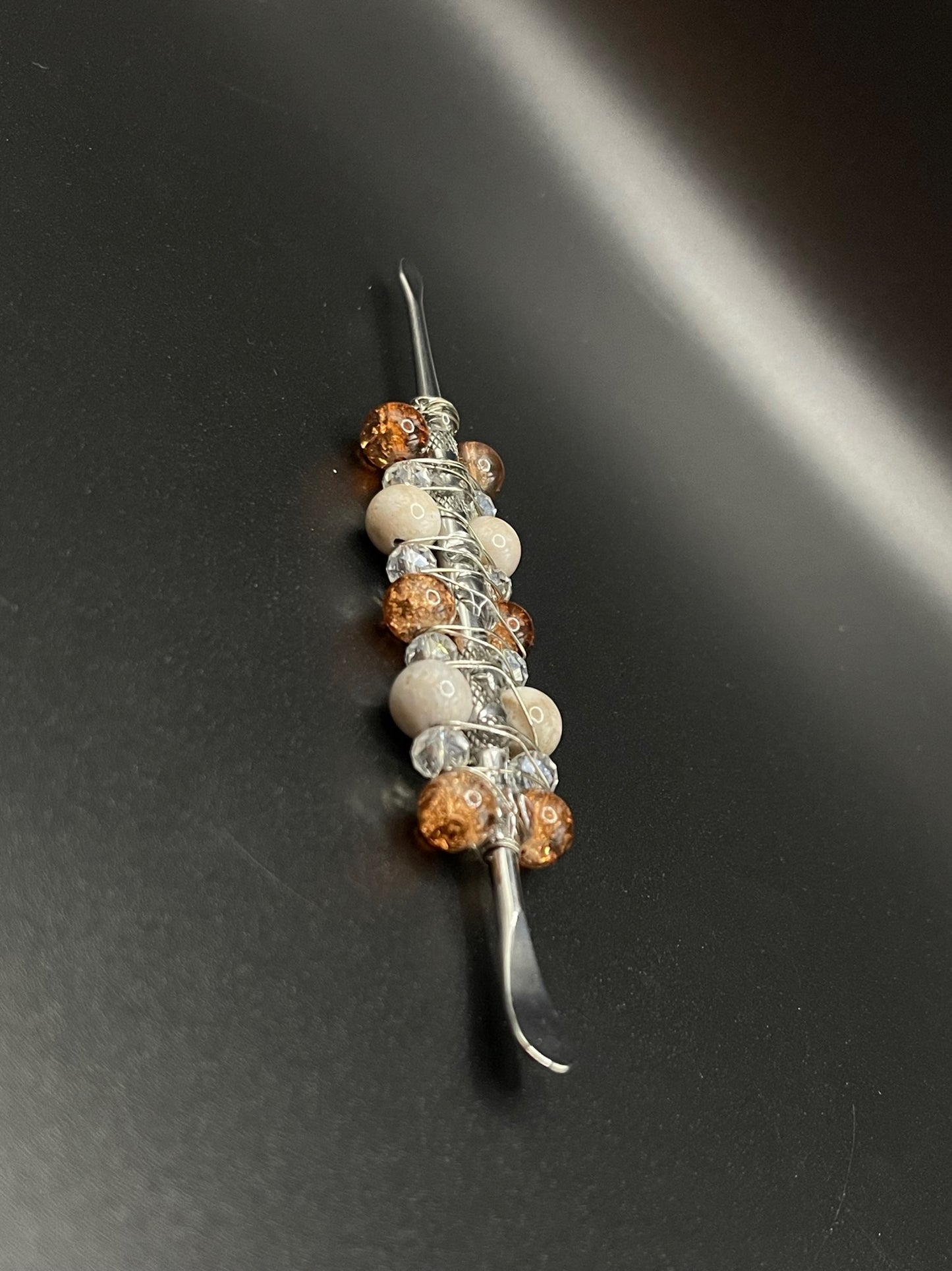 ✨ Oceanic Elegance: Coral Jade Dab Tool with Glass Brown Beads ✨