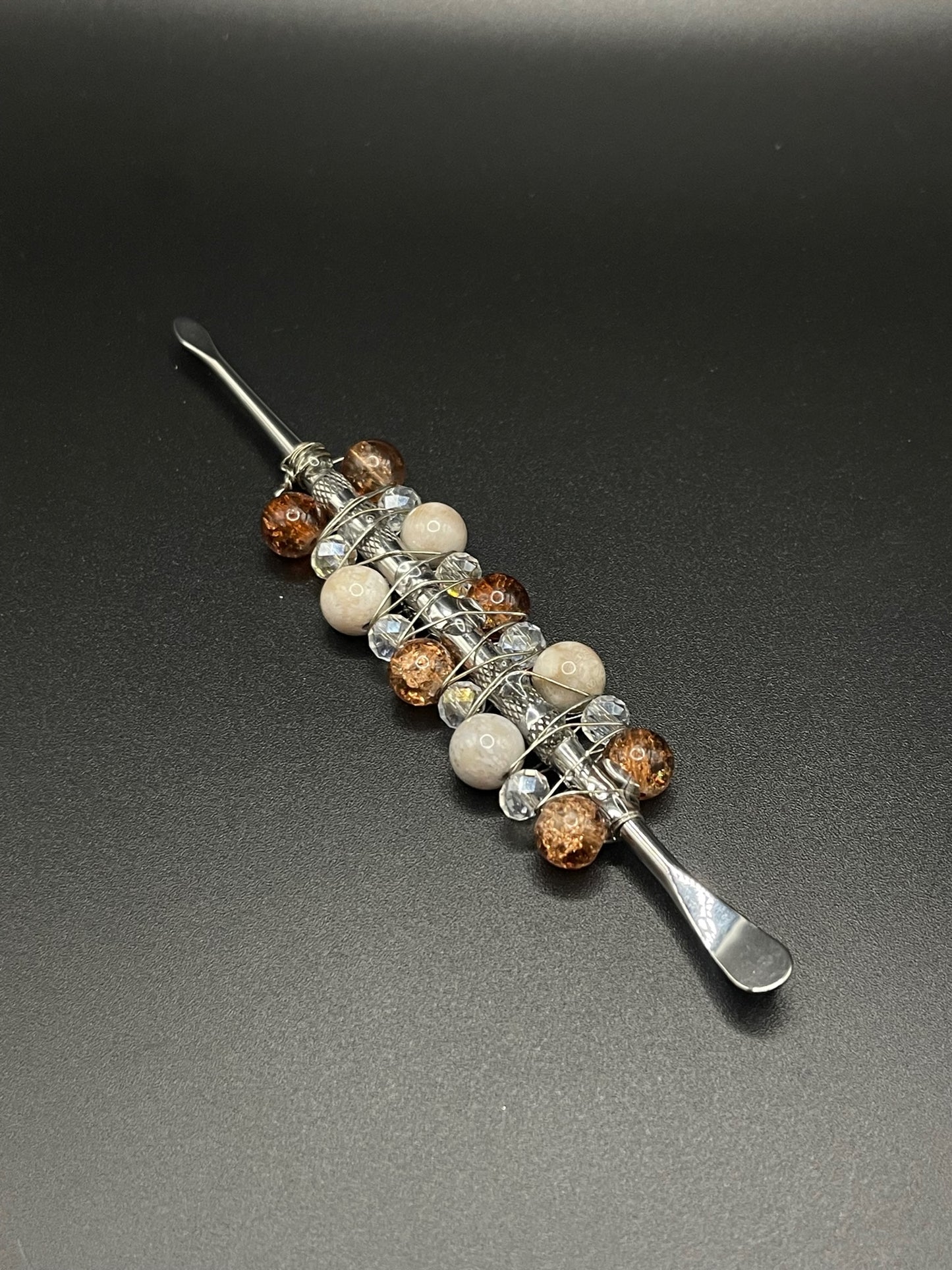 ✨ Oceanic Elegance: Coral Jade Dab Tool with Glass Brown Beads ✨