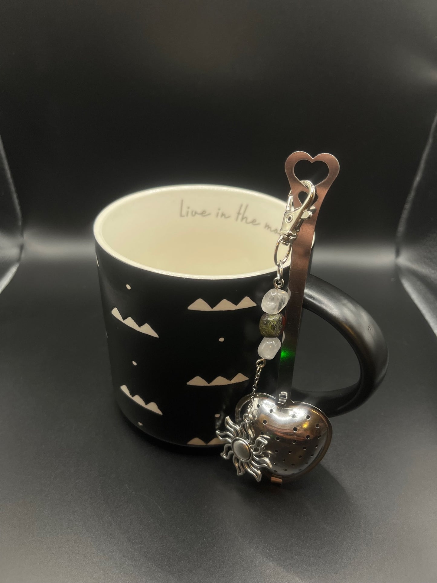 ✨ Radiant Sip: Stainless Steel Heart Teaspoon with Crystal Charm - Clear Quartz and Bloodstone✨