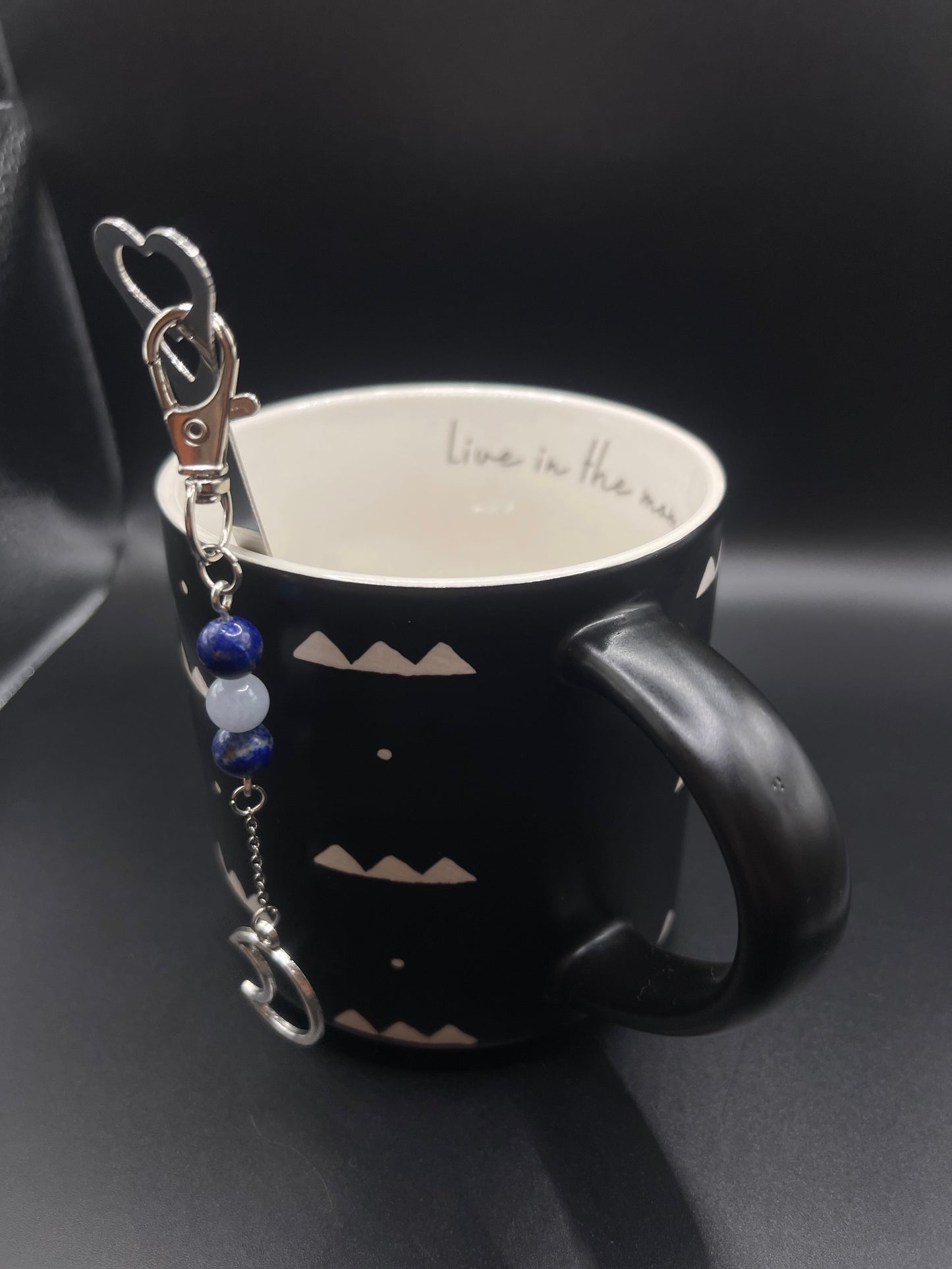 ✨ Radiant Sip: Stainless Steel Heart Teaspoon with Crystal Charm - Lapis Lazuli and Morganite✨