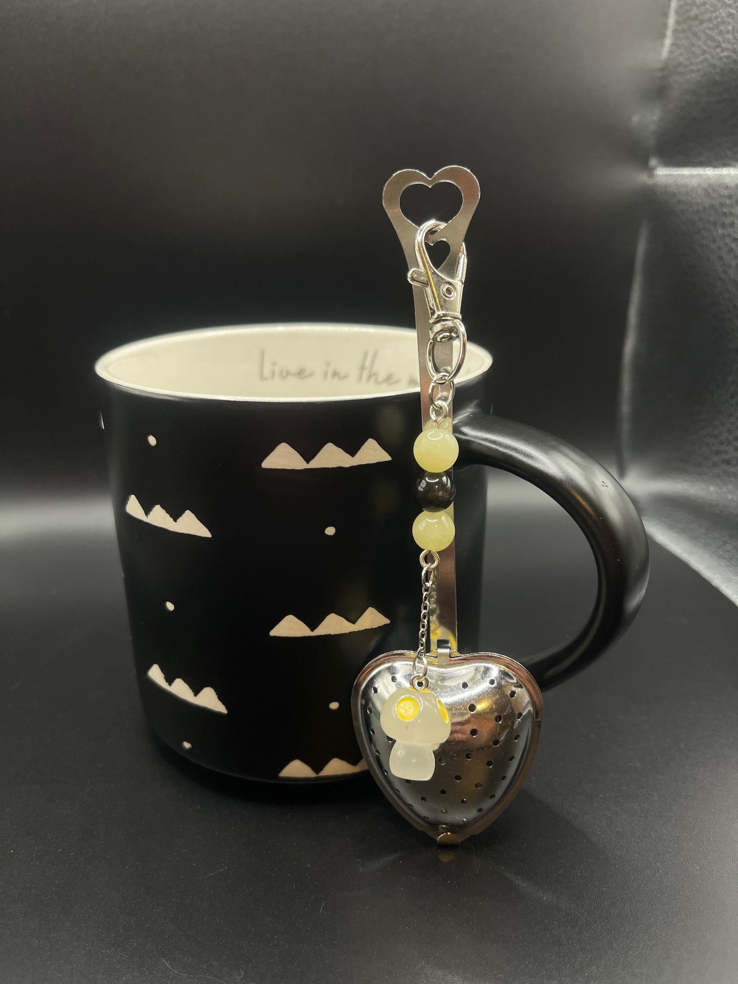 ✨ Radiant Sip: Stainless Steel Heart Teaspoon with Crystal Charm - Morganite and Obsidian✨