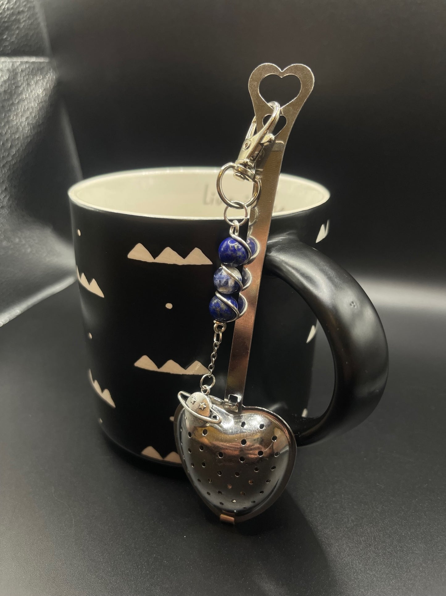 ✨ Radiant Sip: Stainless Steel Heart Teaspoon with Crystal Charm - Lapis Lazuli and Sodalite✨