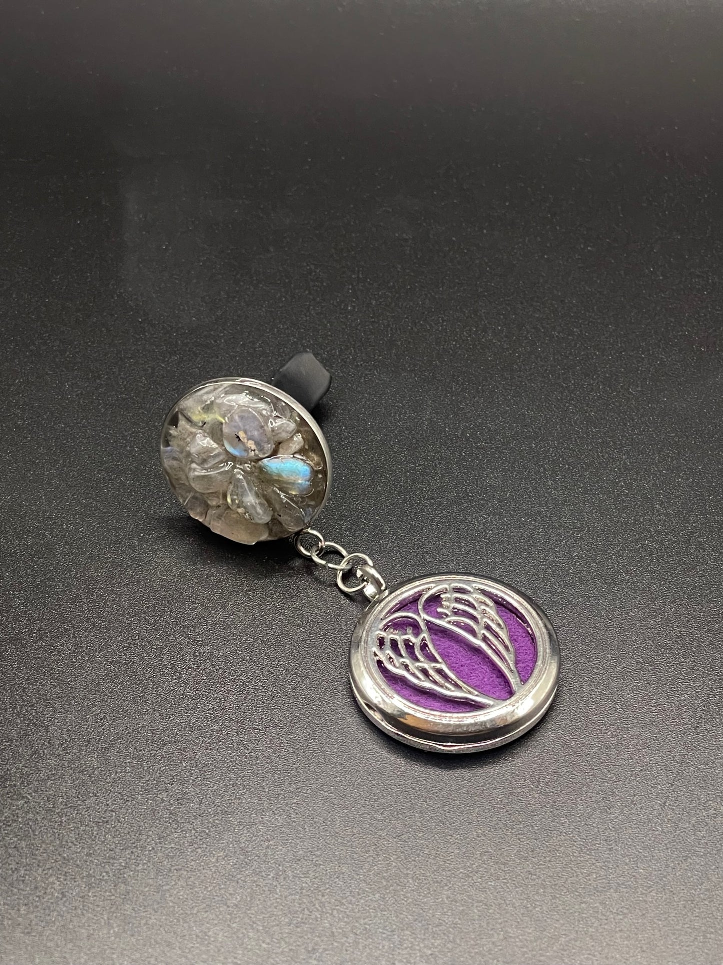 ✨ Celestial Tranquility: Moonstone Car AC Vent Clip with Angel Wing Cage ✨