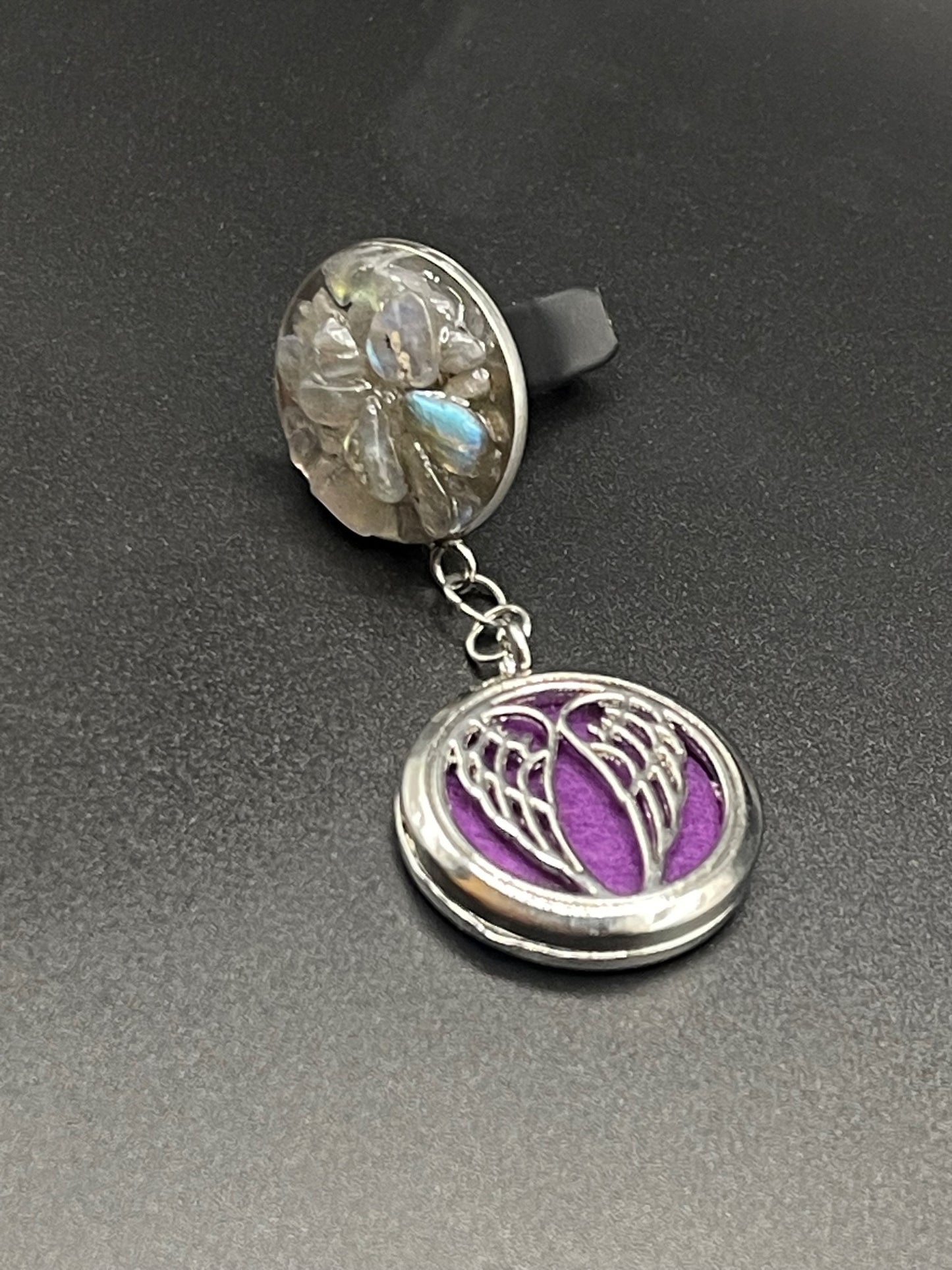 ✨ Celestial Tranquility: Moonstone Car AC Vent Clip with Angel Wing Cage ✨