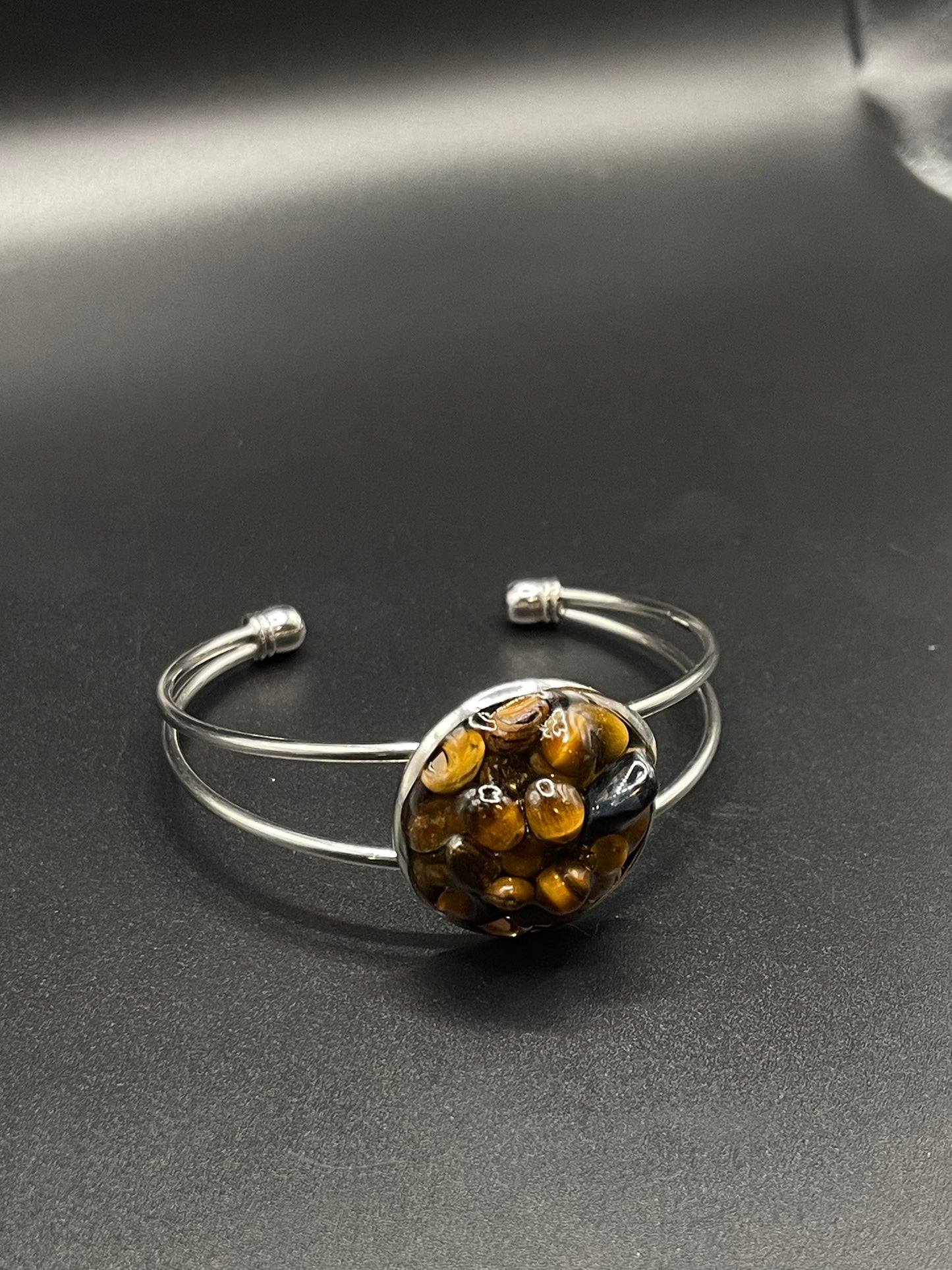 ✨ Earthen Elegance: Adjustable Silver Cuff Bracelet with Tigers Eye ✨