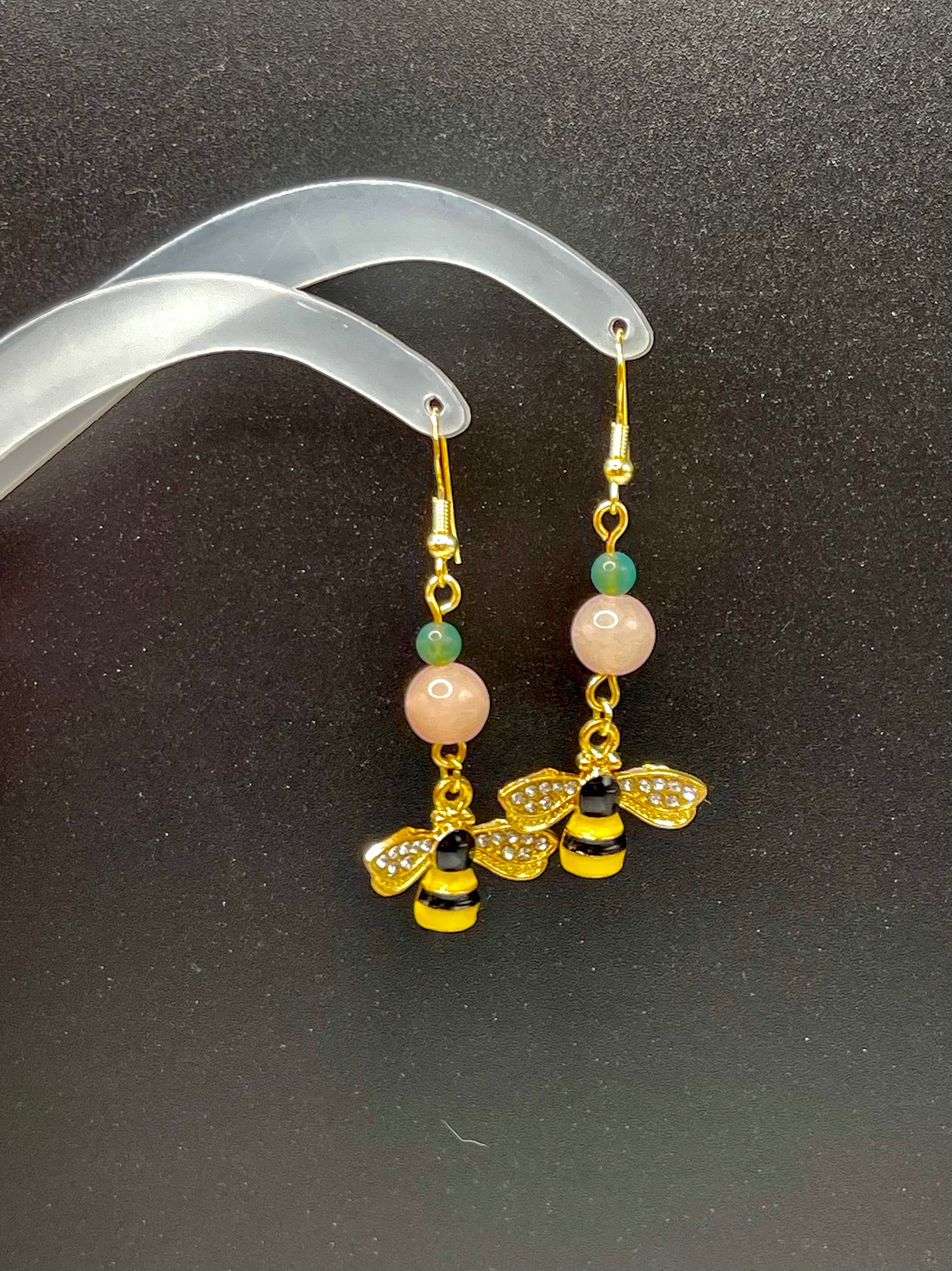 Dangly Honey Bee Crystal Earrings with Natural Moss Agate and Morganite