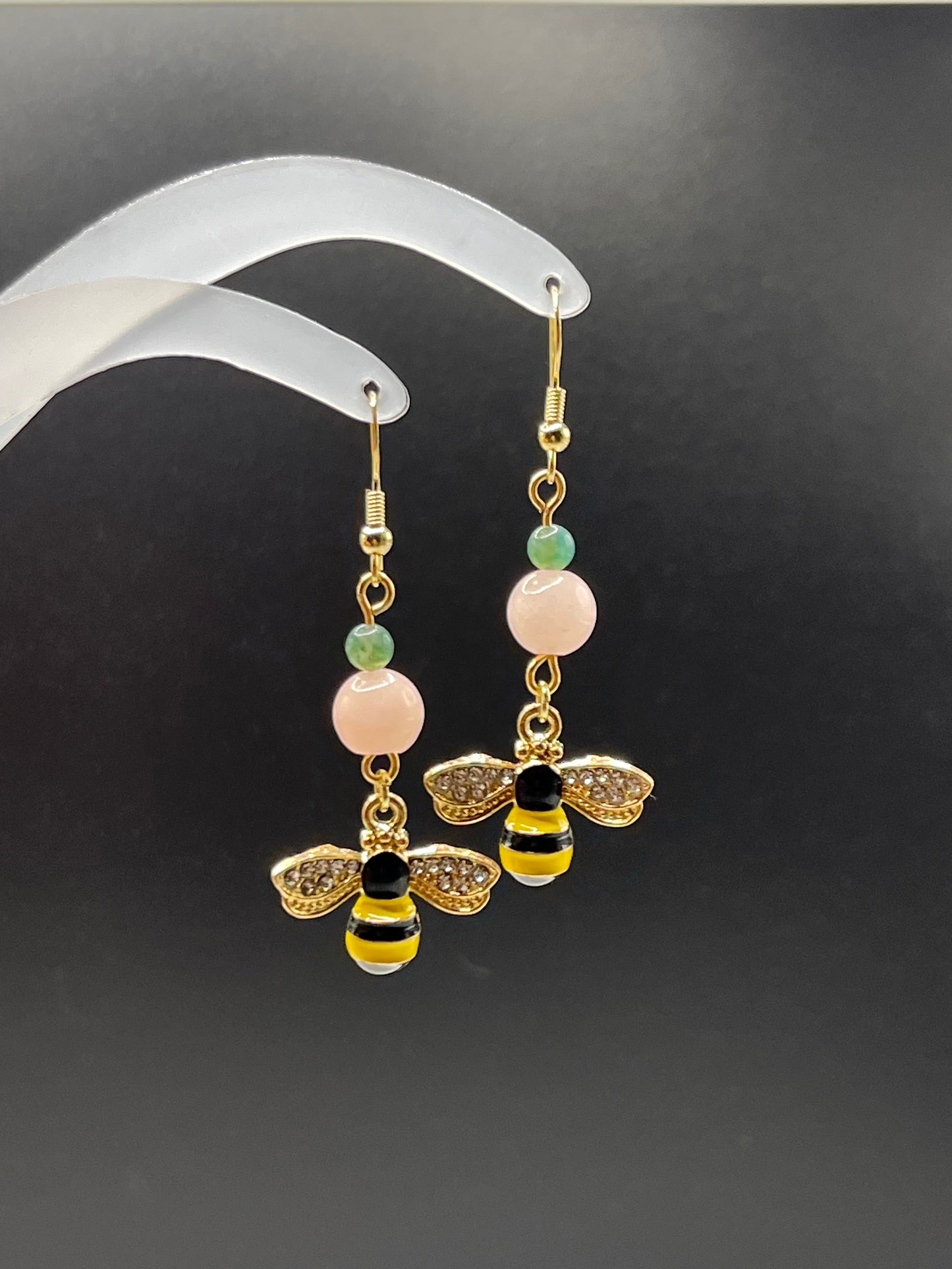Dangly Honey Bee Crystal Earrings with Natural Moss Agate and Morganite