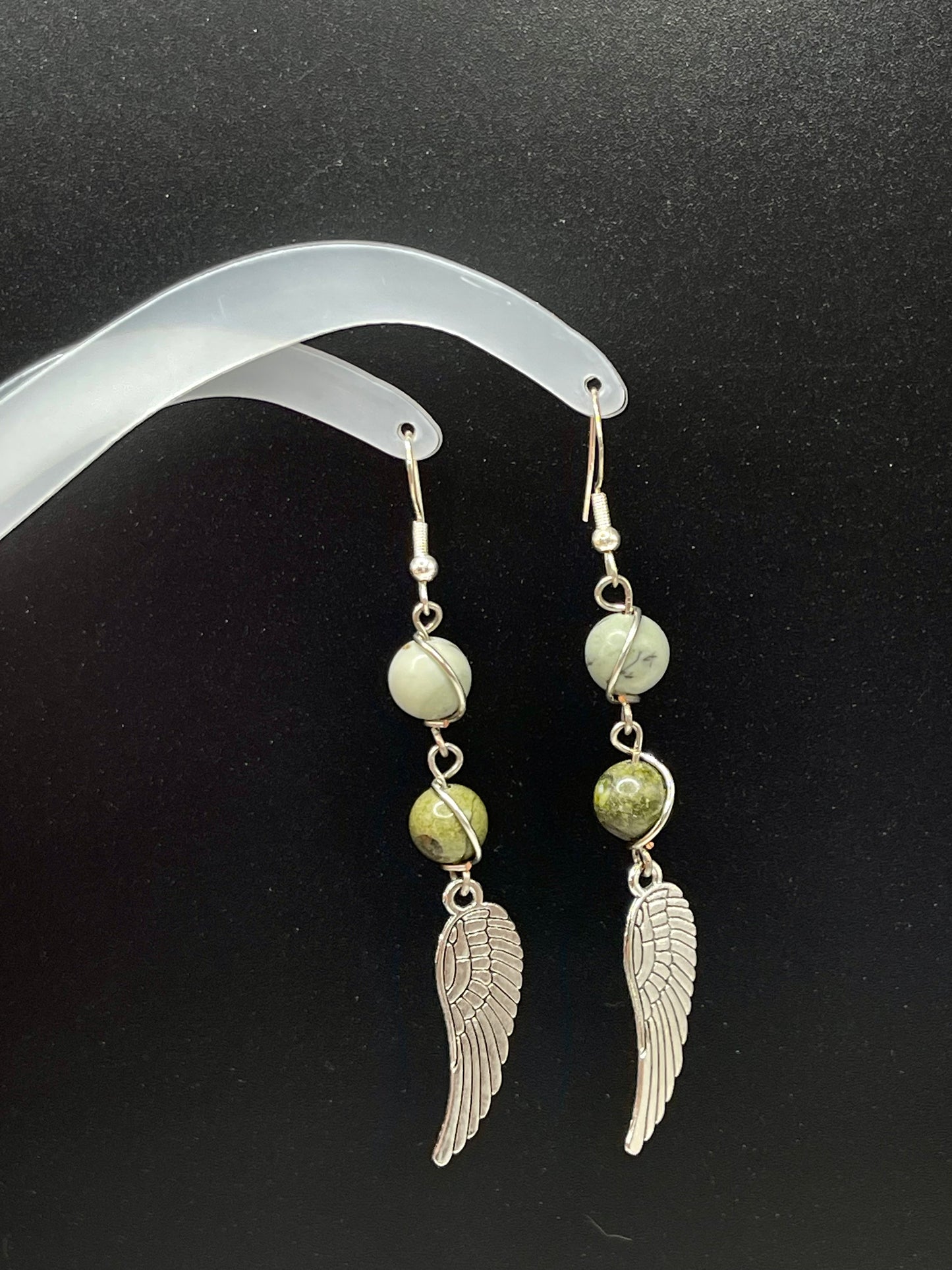 Dangly Angel Wing Crystal Earrings with Natural Dendritic Agate and Bloodstone