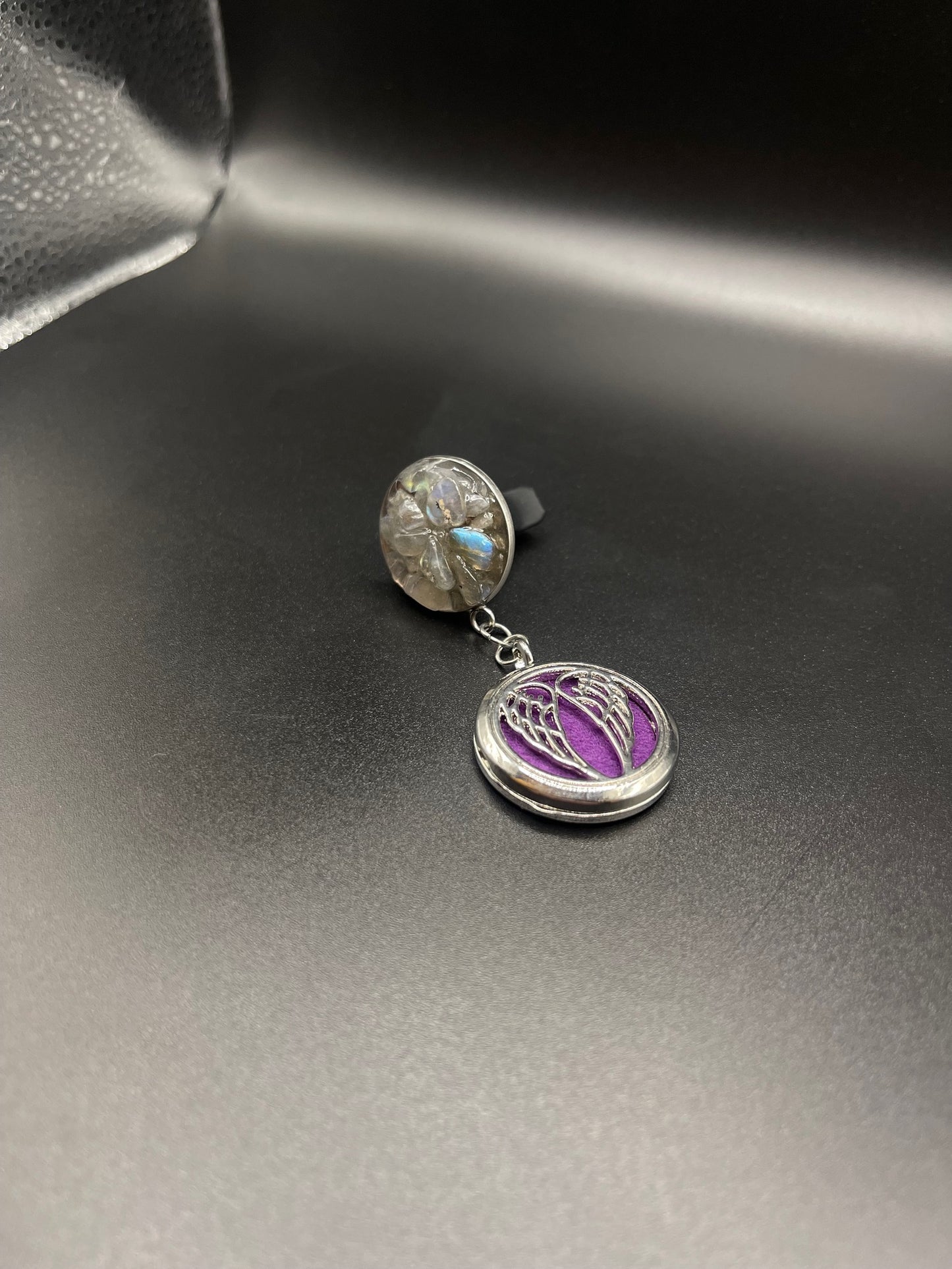 ✨ Celestial Tranquility: Moonstone Car AC Vent Clip with Angel Wing Cage ✨